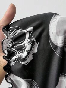 Sunspun Plus Size Women's Fashionable Halloween Skull Print Square Neck Short Dress - Multicolor - View 5