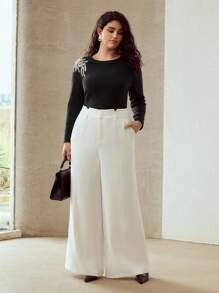 MOTF PREMIUM PLUS PRESS CREASE WIDE LEG SUIT PANTS WINTER FALL AUTUMN - White - View 5