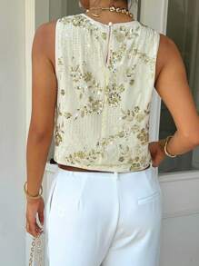 SHEIN Essnce Siren Gaze 女士亮片刺绣圆领无袖宽松背心，性感亮片露背吊带衫，新款串珠上衣，圆领上衣，女士沙滩装，奶油黄上衣，海岛度假装，优雅女士露背亮片上衣，演唱会装，狂欢节装，伊比沙岛装，串珠上衣，女士西部性感可爱无袖上衣 - 杏色 - 查看 2