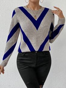 EMERY ROSE 2024 Autumn/Winter New Arrival Geometric Striped Pullover Sweater Knit Pullover Fall - Multicolor - View 6