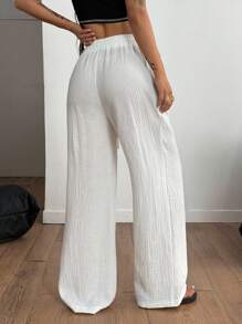 Coolane 女士夏季音乐会狂欢节外出文艺复兴博览会日常穿着纹理褶皱白色阔腿裤 - 白色 - 查看 4