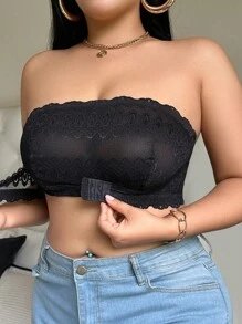 SHEIN Plus Size Women's Daily Front Closure Lace Bralette - Black - View 4