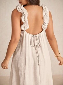 Elaquor Plus Size Casual Floral Lace Strap Loose A-Line Dress,Holiday Outfits For Women - Apricot - View 4