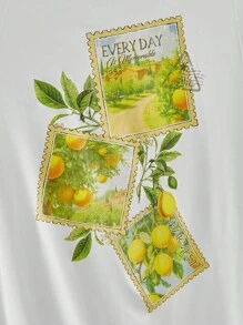 Manfinity VCAY Men's Casual Vacation Lemon Fruit Stamp Print T-Shirt - White - View 2