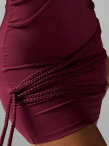 MISSGUIDED Burgundy Mini Bodycon Dress Plaited Rope Detail Spaghetti Strap Form Fitting Club Night Party Holiday Special Occasion Winter Fashion - Burgundy - View 5