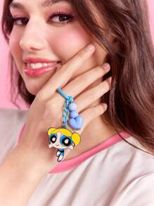 THE POWERPUFF GIRLS X SHEIN 3件时尚可爱锌合金钥匙扣包包吊坠，花朵、泡泡和毛茛 - 彩色 - 查看 4