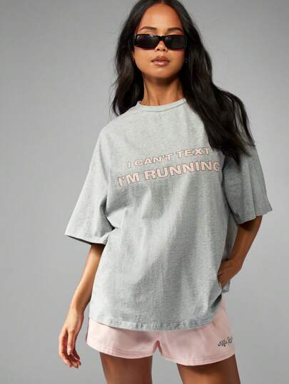 MISSGUIDED 女式超大版生活宣言 T 恤，跑步健身信息图案 T 恤，休闲棉质运动上衣，街头潮流运动服