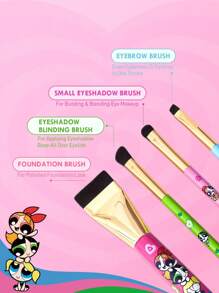THE POWERPUFF GIRLS X SHEIN 4pcs Blossom, Bubbles, Buttercup Pattern Makeup Brush Set, Including Powder Brush + Eyeshadow Brush + Large Eyeshadow Brush + Detail Eyeshadow Brush, Soft Bristles With Strong Powder Pickup And Blending Ability, Suitable For Beginners To Create Exquisite Makeup, Buttercup, Bubbles, Blossom, Heart, Friendship,Y2K - Multicolor - View 2