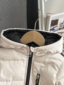 SHEIN 婴幼儿男童新款冬季连帽加厚棉服，拉链贴片标志，男婴秋冬外套，百搭款式 - 白色 - 查看 6