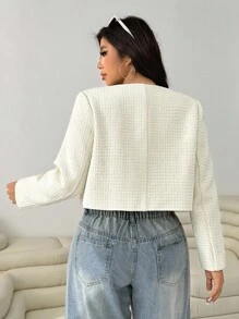 SHEIN EZwear 大码女式长袖单排扣休闲大衣 - 杏色 - 查看 2