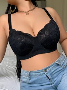 SHEIN Áo ngực có gọng ren chắp vá cỡ lớn cho nữ - màu đen - Xem 5