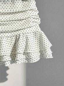 Elamini Women's Ruffle Hem Polka Dot Print Mini Skirt With Fashion Design, Suitable For Holiday