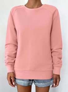 RueChic Solid Raglan Sleeve Sweatshirt - Pink - View 4