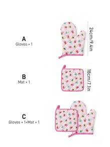 THE POWERPUFF GIRLS X SHEIN Blossom, Bubbles, Buttercup Pattern Cute Kitchen Baking Heat Insulation Products, 2 Options: Gloves/Mat, Oven-Friendly, Thickened Cotton Padding To Insulate Heat,Y2K - Pink - View 3