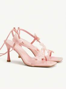 CUCCOO CHICEST 女士优雅蝴蝶结交叉踝带方头细高跟凉鞋，仿皮，浅粉色，适合正式场合、约会、派对、海滩、度假 - 淺粉色 - 查看 7