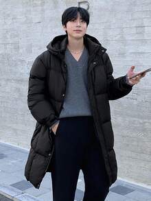 DAZY Men's Thick Hooded Black Padded Coat, Winter - Black - View 9