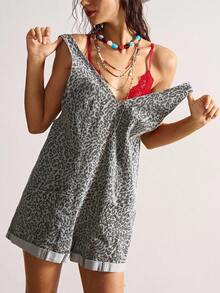 Bohemela Bộ đồ liền thân denim họa tiết da báo dệt dành cho nữ - màu đen - Xem 6