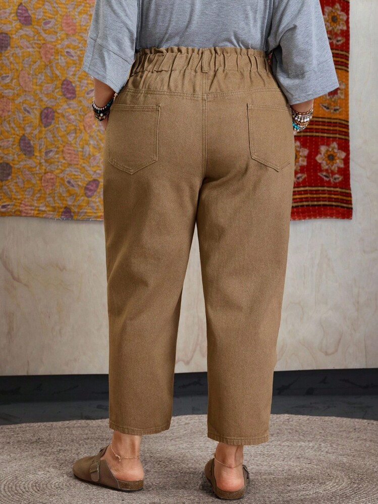 EMERY ROSE Plus Paperbag Waist Mom Fit Jeans - Khaki - View 2