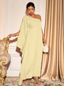 Cravure Váy maxi xếp nếp một bên vai phong cách nghỉ dưỡng tối giản màu trơn cỡ lớn dành cho nữ - Màu vàng - Xem 6