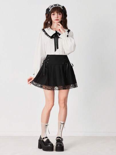 EDITION Chemisier à manches longues avec col claudine et garniture en dentelle, mode femme