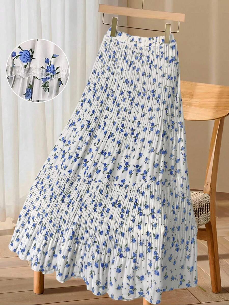 Flirla 大码女式度假碎花百褶休闲裙 - 粉色 - 查看 1