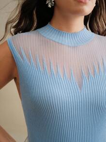 Anewsta Plus Size Sheer Sexy Crop Top - Baby Blue - View 5