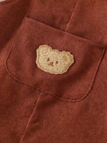 SHEIN Infant Boy Casual Everyday Outing Crinkle Fabric Cute Bear Print Bodysuit And Corduroy Bib Pants Set, Autumn Newborn Baby Boy Clothes Set Cute Baby Boy Clothes - Brown - View 6