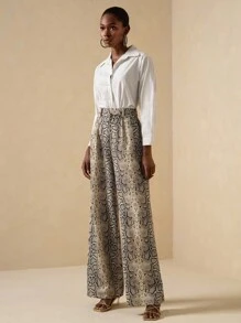 Vesra 女士宽松高腰休闲时尚蛇皮印花裤 - 杏色 - 查看 3