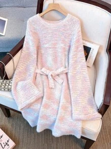 Franclia 女士秋冬新款高端大气宽松显瘦休闲法式优雅百搭气质设计感温柔约会长袖毛衣裙（图案随机） - 彩色 - 查看 1