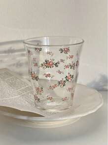 1 件 280ml 耐热粉红玫瑰图案玻璃杯，法式马克杯，微波炉适用，适合在家喝牛奶、咖啡、茶，优雅清爽的玻璃杯 - 粉色玫瑰 - 查看 11