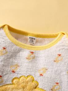 SHEIN 3pcs/Set Baby Boy Spring Outfit: Long Sleeve Cute Duck Print Jumpsuit + Hat + Socks Fall Winter - Yellow - View 4