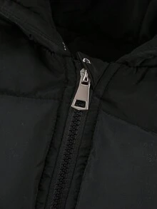 Elladie kids 女童加厚棉质羽绒服，抽绳下摆连帽棉质外套，适合秋冬季节穿着，多功能幼儿羽绒服，男童冬季外套，儿童冬季外套，黑色羽绒服，儿童男童黑色冬季外套 - 黑色 - 查看 6