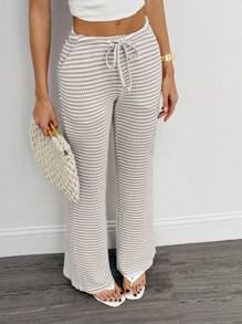SHEIN Tall 高腰修身女士时尚系带条纹裤 - 彩色 - 查看 5