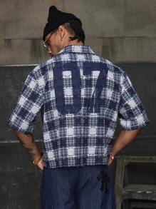 AXEPEAK Camisa holgada retro de hombre con estampado de cuadros y recortes, casual, para verano, estilo emo - Multicolor - Ver 1
