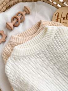 SHEIN 2pcs Newborn Baby Girl Cute Versatile Solid Color Long Sleeve Sweater, Autumn/Winter Fall