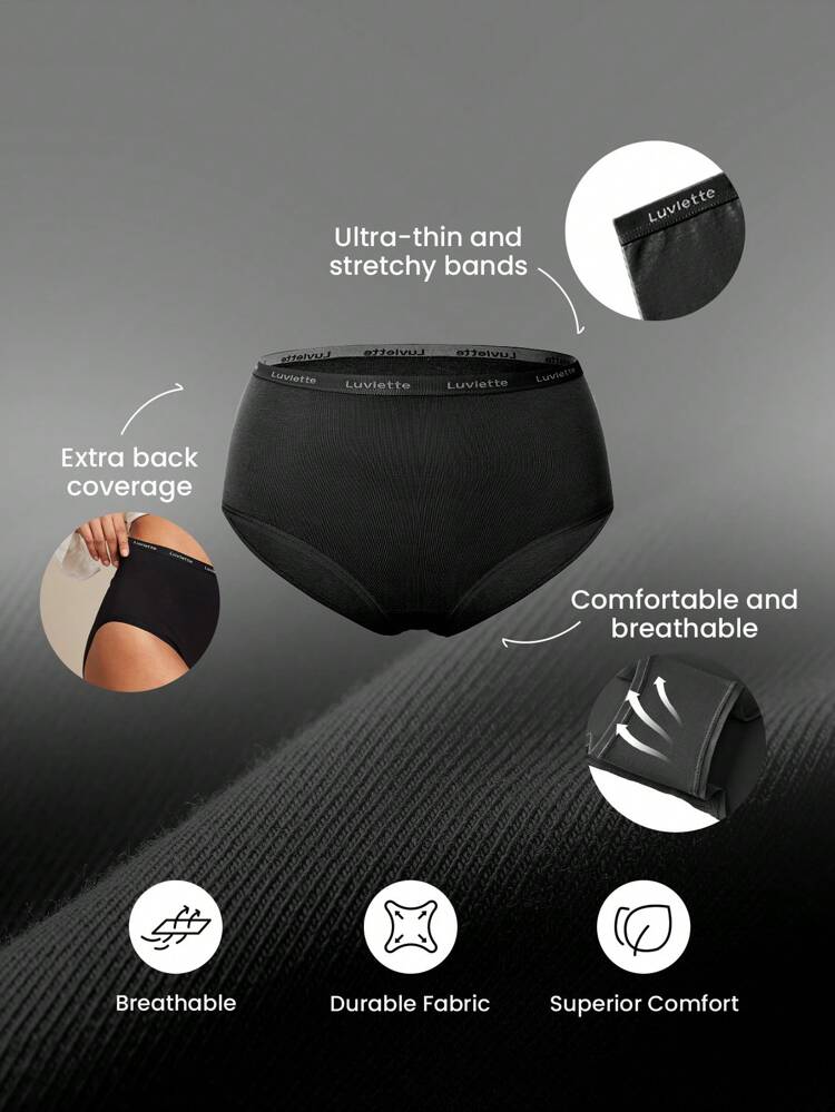 3-Pack Airy Cotton Basic High-Waist Briefs Women Underwear Panties Set-All Black Also Suitable For Teen Girl & Young & Kid