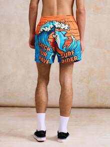 Surfspeed Men's Surfing Shark Print Beach Vacation Swimming Trunks, Summer Beach Shorts - Yellow - View 5