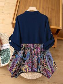 Rusticease Große Größen dunkelblau Boho Vintage Knopfleiste Manschetten elegante Mode Bluse Herbst Country Konzert - Verschiedenfarbig - Übersicht 2
