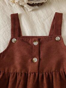 SHEIN Baby Girls' Embroidered Collar Blouse And Corduroy Suspender Pants 2pcs Set,Cute Vintage Fall Winter Clothes,Autumn Photoshoot All Shades Of Brown - Brown - View 7