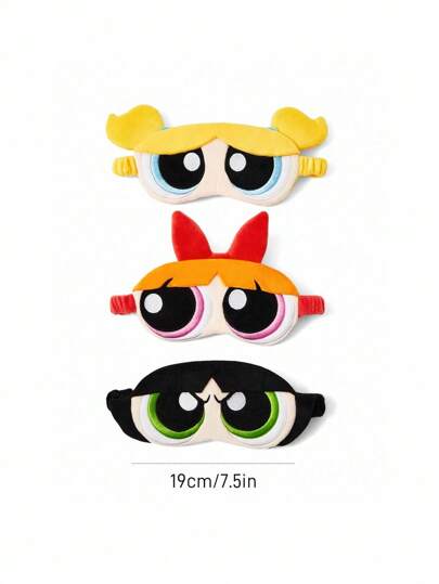 THE POWERPUFF GIRLS X SHEIN 1 pieza Antifaz de dormir 3D de dibujos animados, con patrones lindos de Flor/Mantequilla/Burbujas, bordado delicado, bloquea la luz de manera efectiva, tela suave