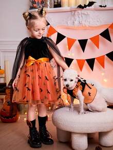 PETSIN Vestido de princesa de malla naranja con murciélago lindo y lazo a juego que se puede quitar, apto para gatos y perros, 1 pieza - Multicolor - Ver 4