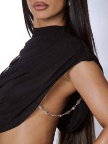 MUSERA High Neck Draped Ruche Chain Side Detail Mesh Crop Top Only Day Vacation Club Ibiza Festival Rave Occasion Y2K Sexy Going Out Birthday Night Out Fall Streetwear Grunge Club . Costumes Costume For Women Clothes Costumes For Women Clothes For Women Shirt Women's Costume Costume Women. Spring Summer - Black - View 4