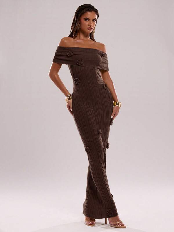 SHEIN BAE Sexy Women's Solid Color Off-Shoulder Semi-Sheer Dress