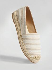 Solezae Giày nữ đi nghỉ dép đế xuồng vải sọc Espadrill mũi tròn đế xuồng đế bệt - Nhiều màu - Xem 7