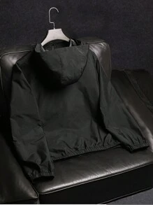 SHEIN Manfinity Dauomo Casual Fashion Versatile Solid Color Hooded Men's Jacket, Fall - Black - View 2