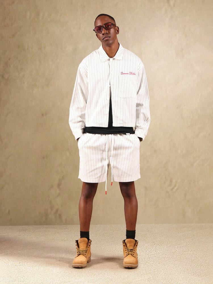 Veste chemise en coton à fines rayures avec short assorti