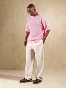 SUMWON Openwork Knit Short Sleeve Pullover Summer Sweater Lightweight Breathable Casual Knitwear Beach Resort Vacation Wear Spring Holiday Essential Plain - Pink - View 4