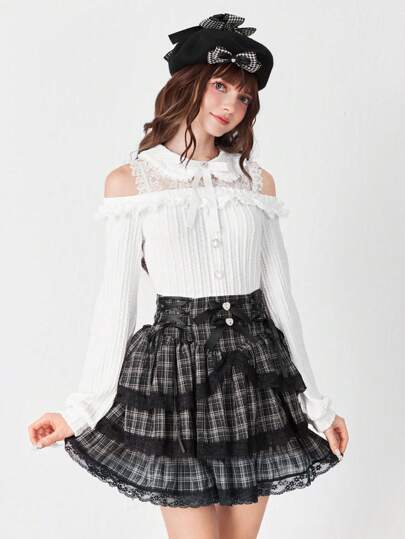 EDITION Kawaii Hime Gyaru Süßes Off-Shoulder 2-in-1 Damen T-Shirt