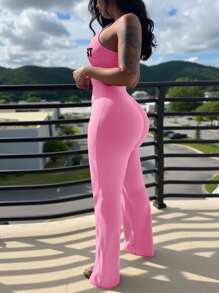SHEIN Women's Color Block Print Jumpsuit - Pink - View 2