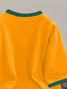 Manfinity Campus Court Men's Patchwork T-Shirt Manfinity Hypemode, Green & Yellow Brazil Football Sports Element & Letter Print Pattern, Contrast Color Patchwork Short Sleeve - Mustard Yellow - View 5